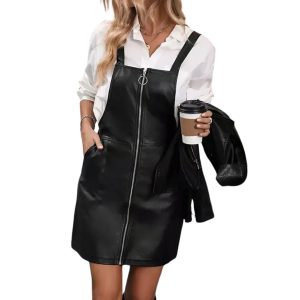Robe Salopette en Similicuir Noir