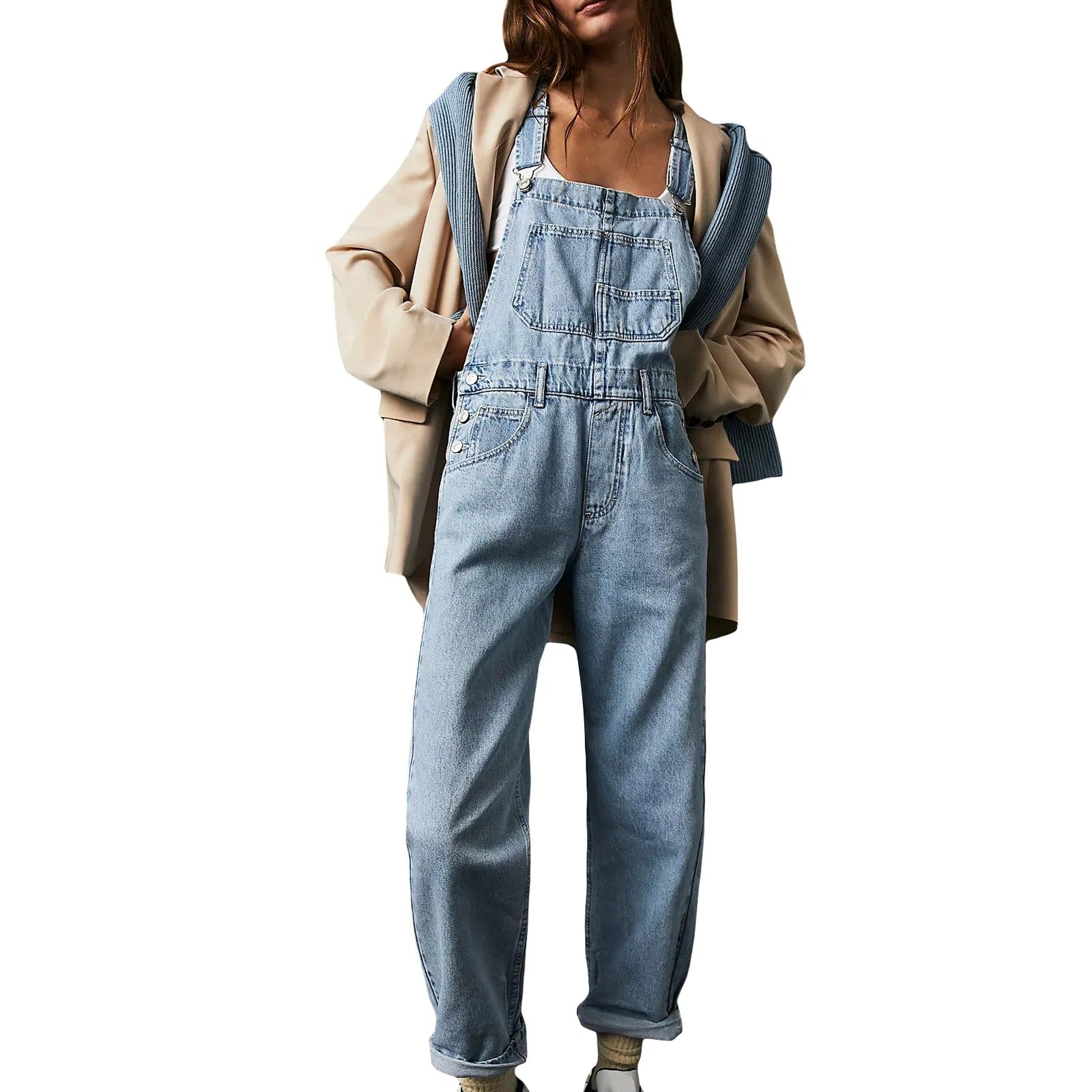 salopette en jean délavé pour femme