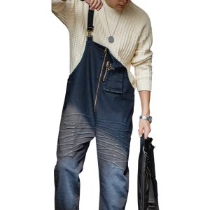 salopette en jean bleu à rayures pour homme