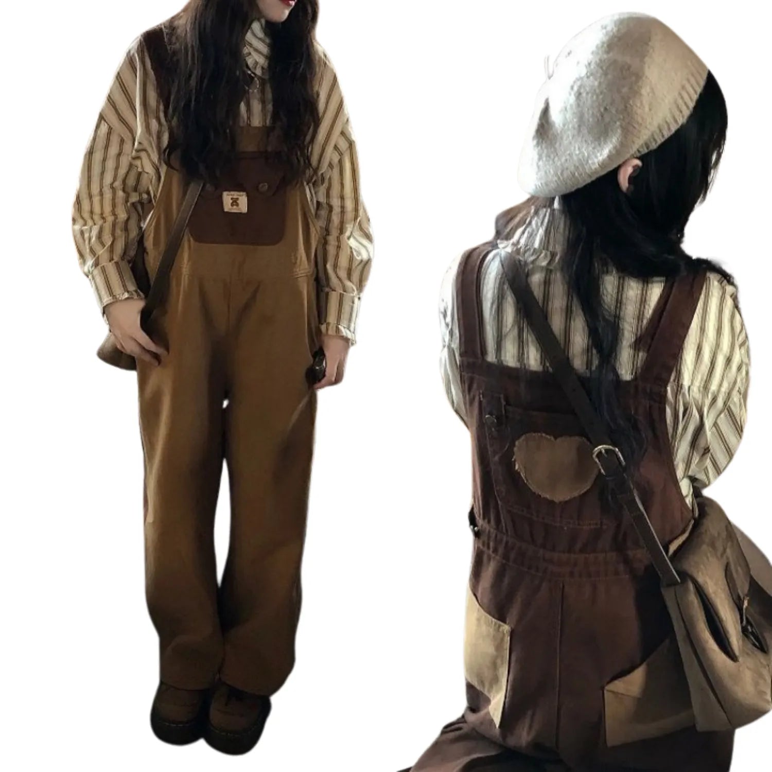 salopette en jean marron