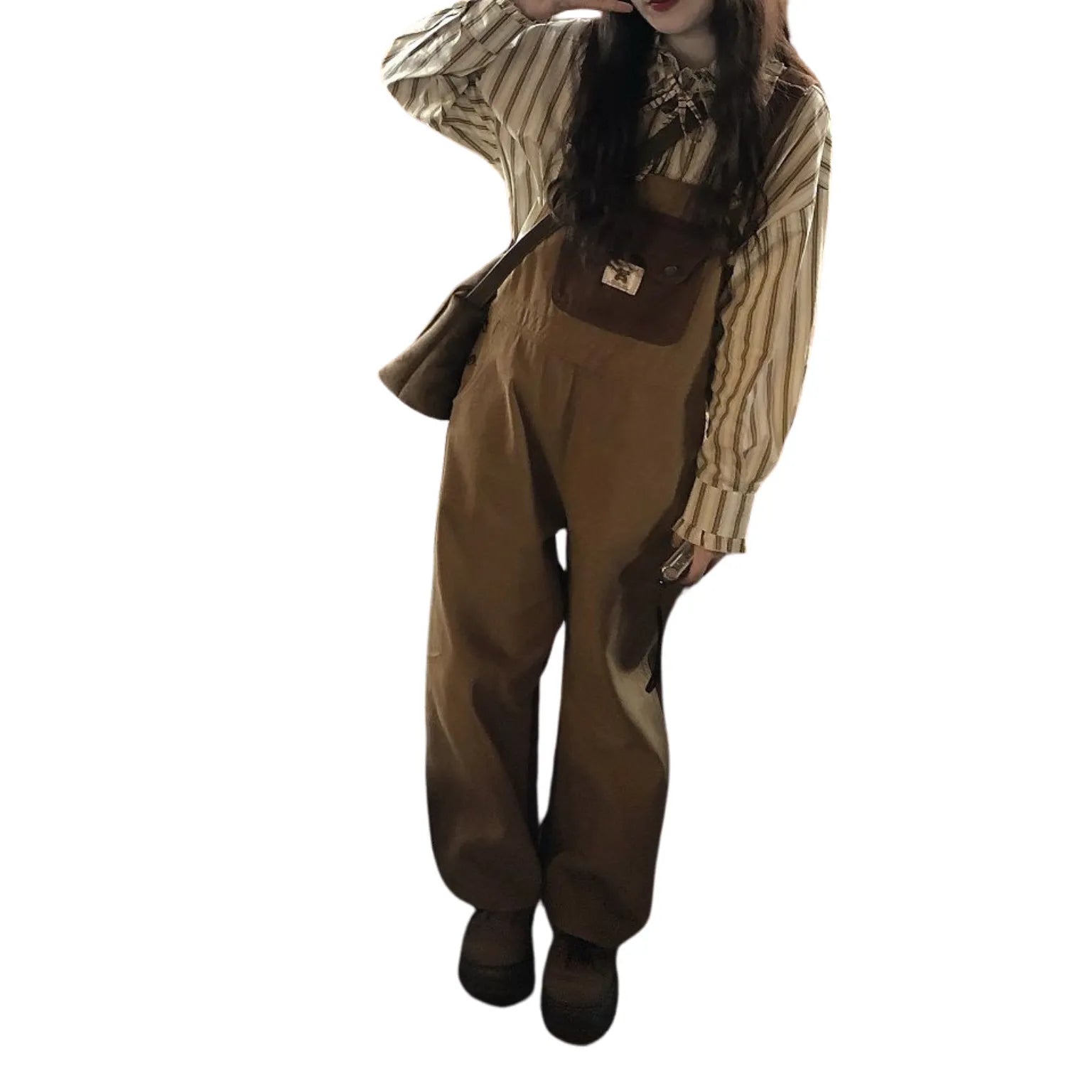 salopette élégante en denim marron