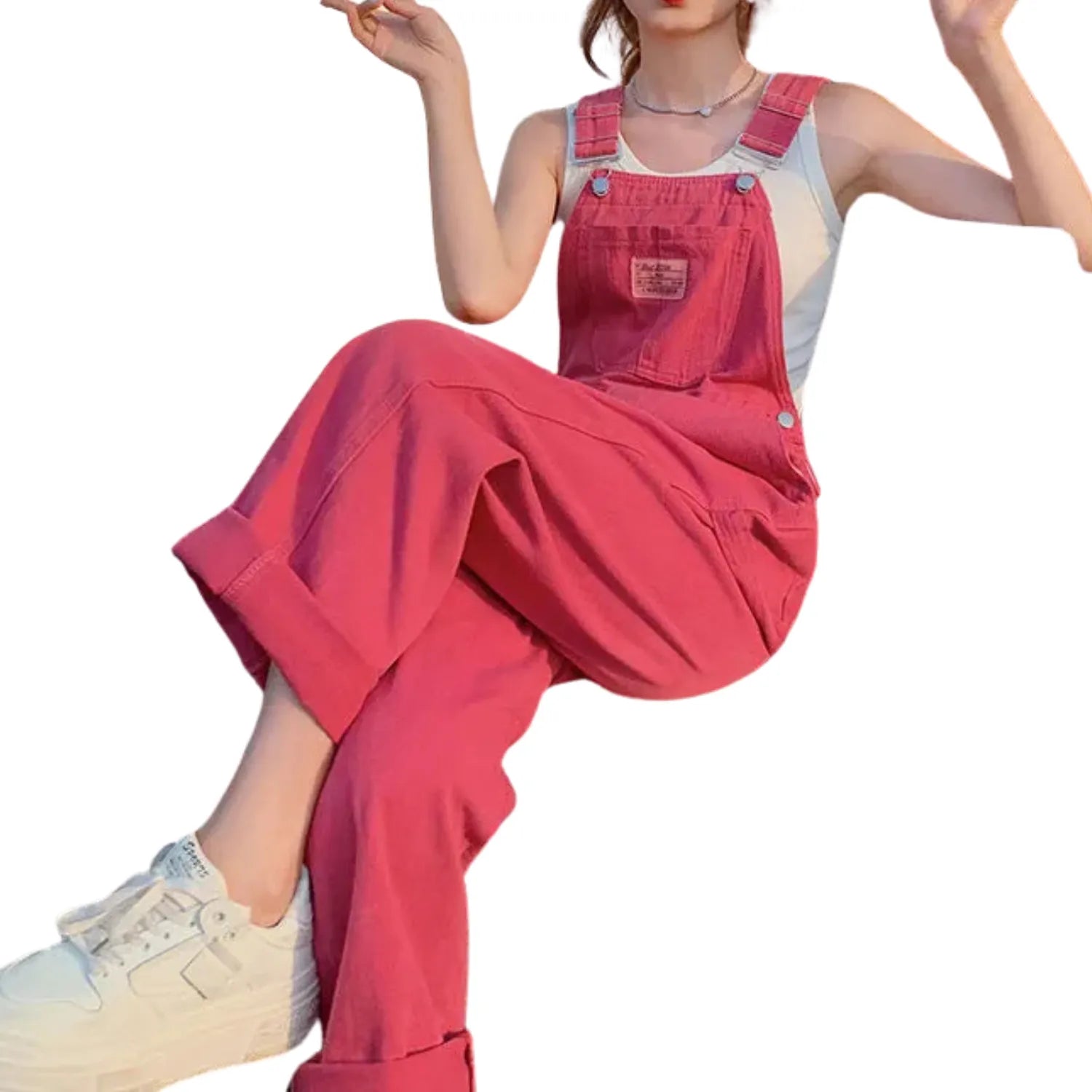 confort en salopette rose