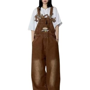 salopette en jean marron pour femme