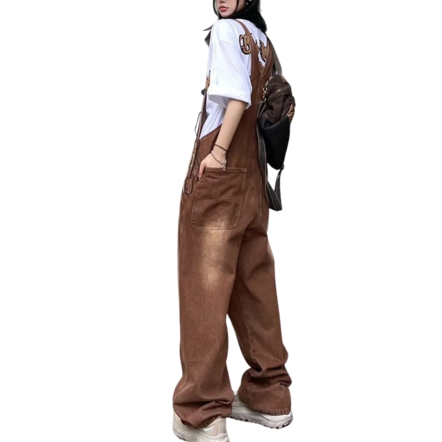 style rétro salopette jean marron femme