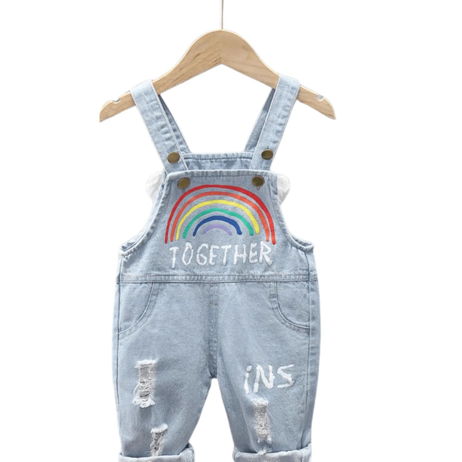 salopette en jean arc-en-ciel pour enfants