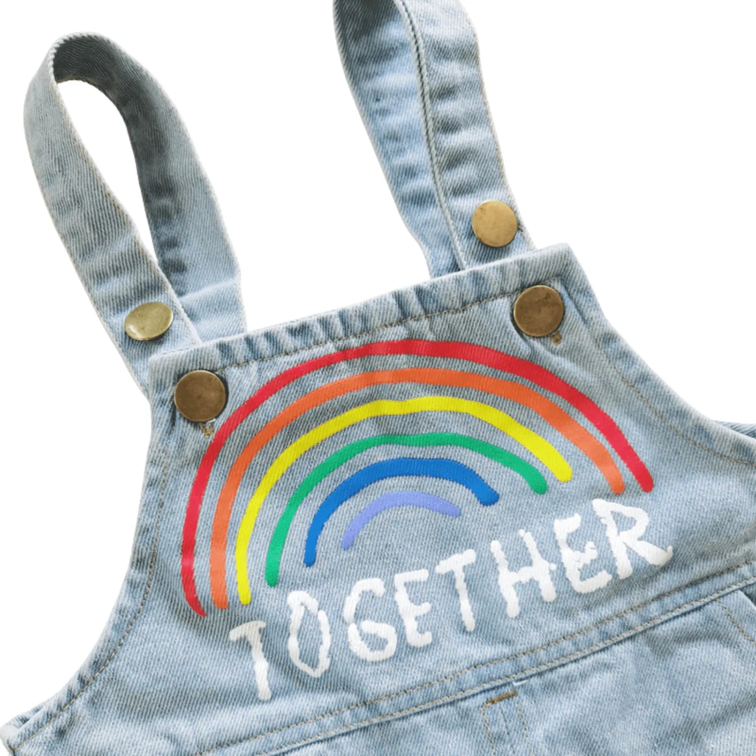 salopette enfant en denim légèr arc-en-ciel