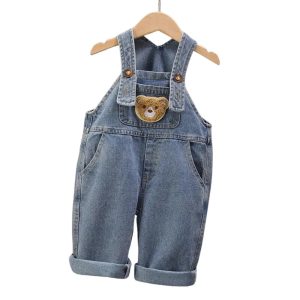 salopette enfant en jean motif ours