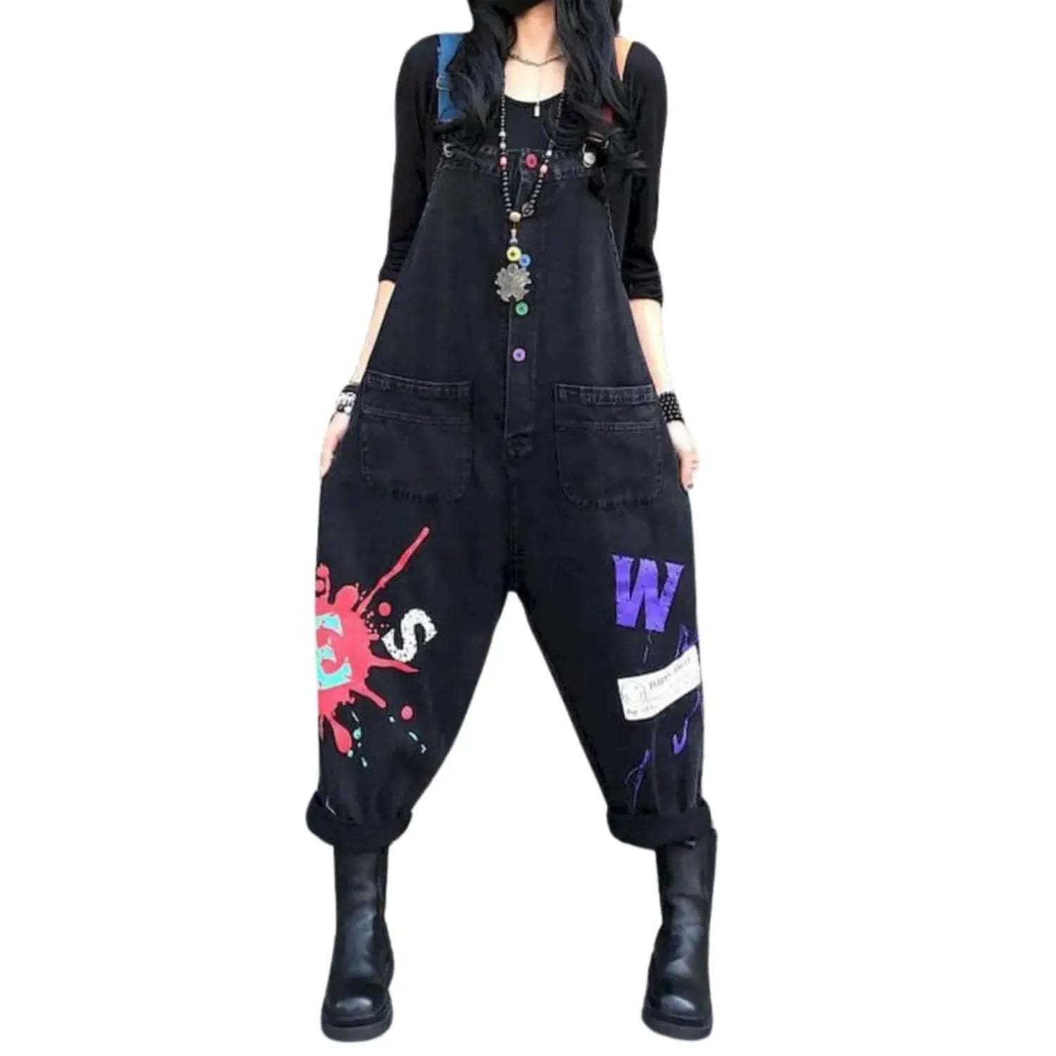 Salopette avec Motifs en Jean noir