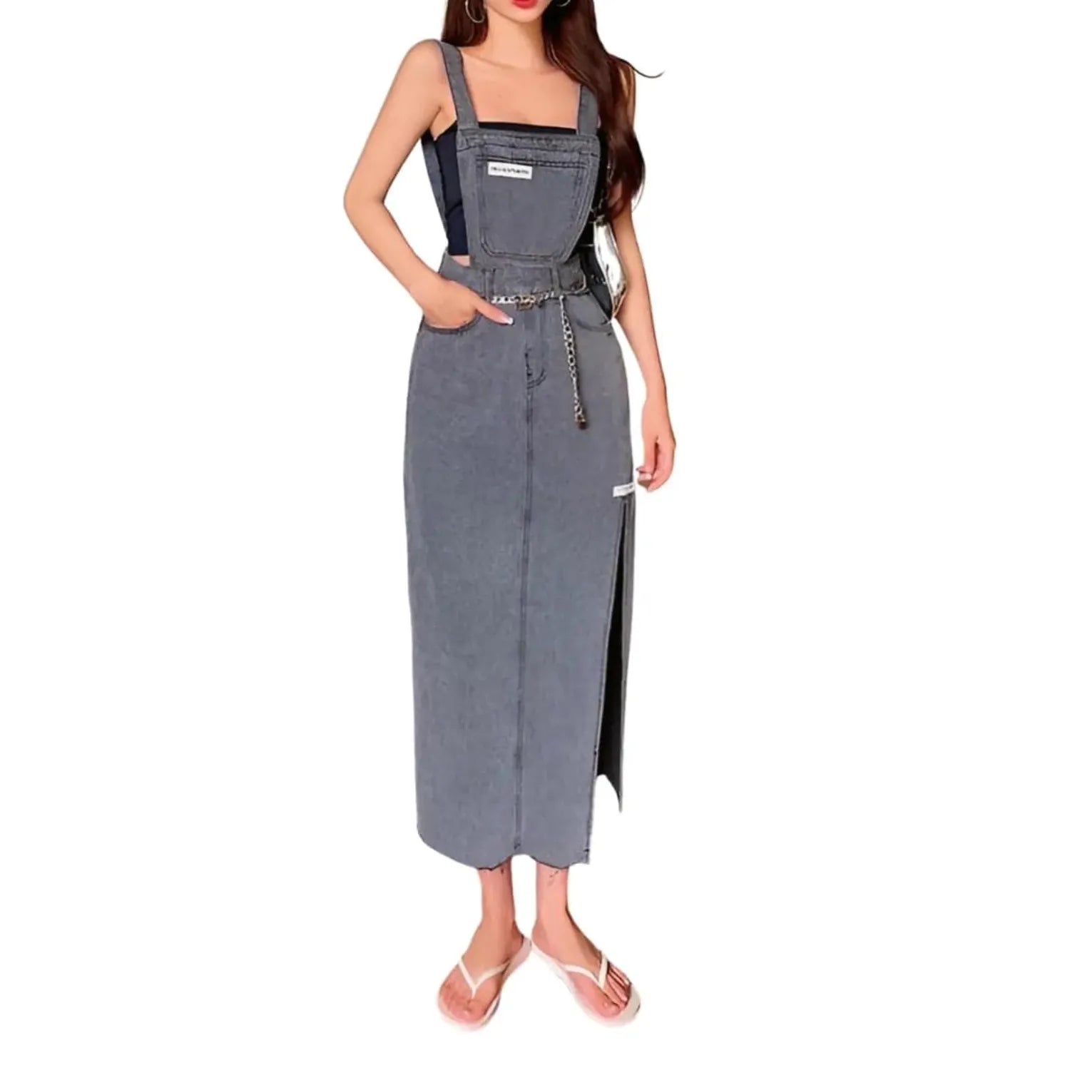 robe salopette grise en denim