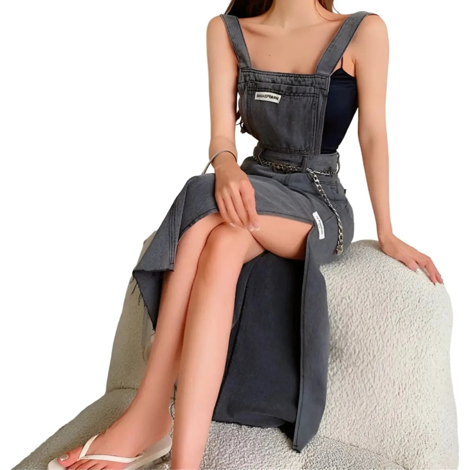 salopette robe denim grise