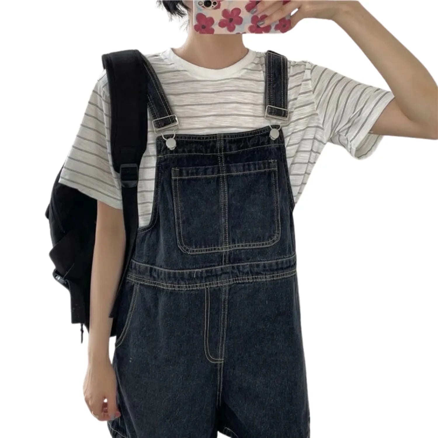 salopette courte en denim pour femme